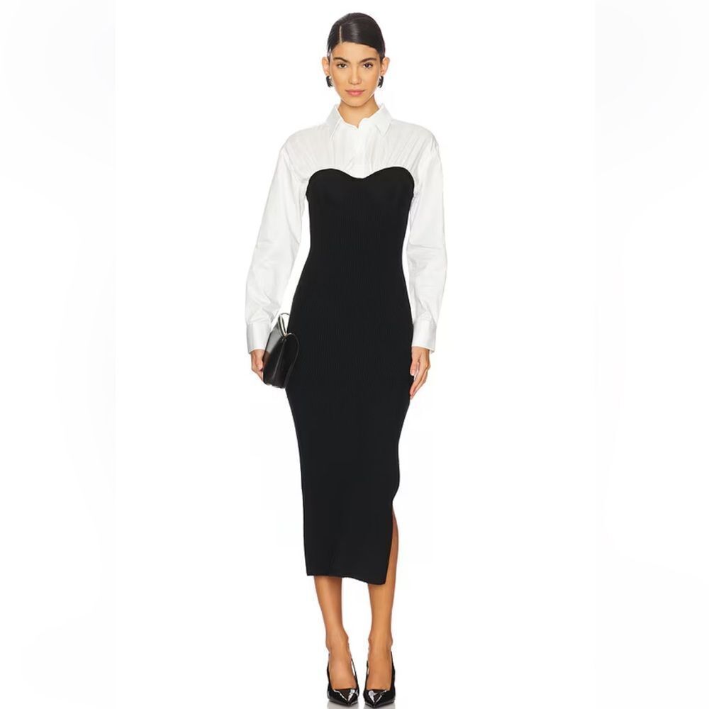 Astr The Label Allyn Dress Black & White
 Long Sleeve knit poplin Revolve XL - Picture 2 of 10